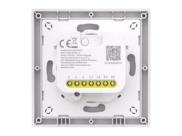 SONOFF MINI-ZB2GSL-E ZigBee kaksikanavainen seinäkytkin ilman nat.