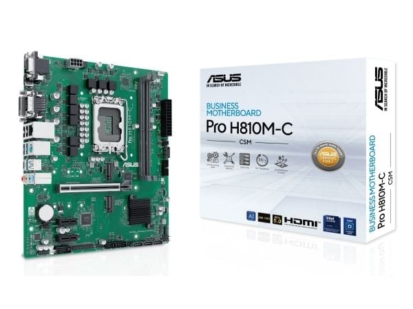 ASUS PRO H810M-C-CSM - Hovedkort - micro ATX - LGA1851-sokkel - H810 Chipset - USB-C 3.2 Gen 1, USB 3.2 Gen 2, USB 3.2 Gen 1 - Gigabit LAN - innbyg...