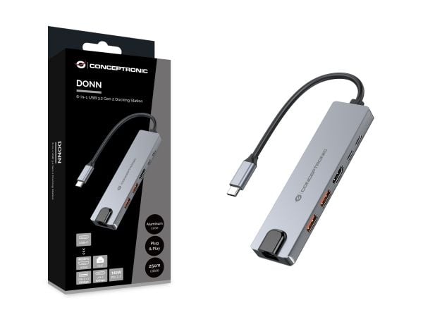 Conceptronic DONN29G - Dockningsstation - USB-C 3.2 Gen 2 - HDMI - 1GbE