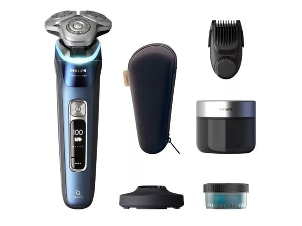 Philips i9000 Prestige XP9201/33 Våt og tørr elektrisk barbermaskin med SkinIQ, Roterende hode, Blå, SkinIQ, Android, iOS, Batteri, Innebygd batteri