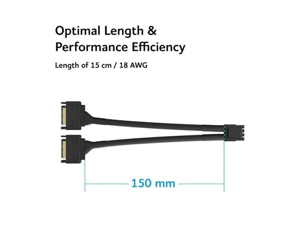 Akasa AK-CBPW33-15, SATA Power, 4+4 Pin CPU connector, 0,15 m, Svart