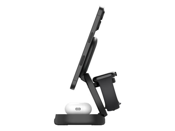 Belkin BoostCharge - Trådløst ladestativ - 3-i-1, magnetisk, kompakt + AC-strømadapter - 15 watt - svart