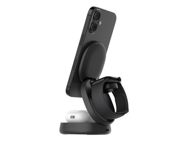 Belkin BoostCharge - Trådløst ladestativ - 3-i-1, magnetisk, kompakt + AC-strømadapter - 15 watt - svart