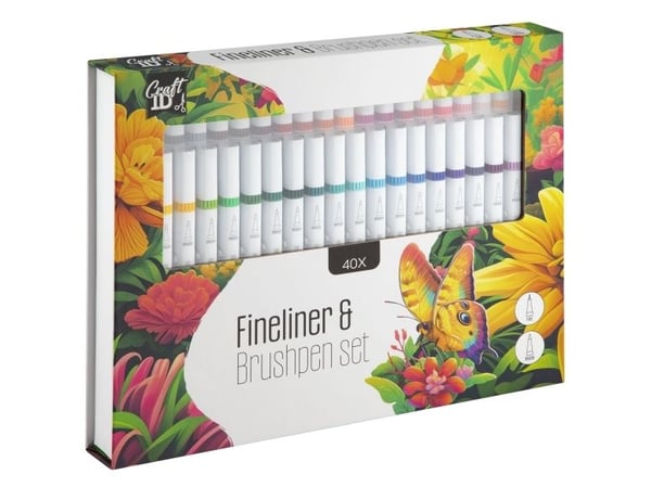 Fineliner & Brushpen-set 40 st i pappförpackning