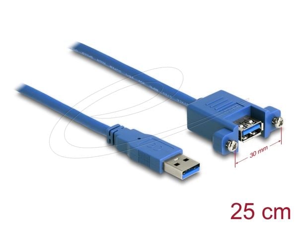 Delock - USB-kabel - USB (hann) til USB (hunn) skrubar - USB 3.2 Gen 1 - 25 cm - blå