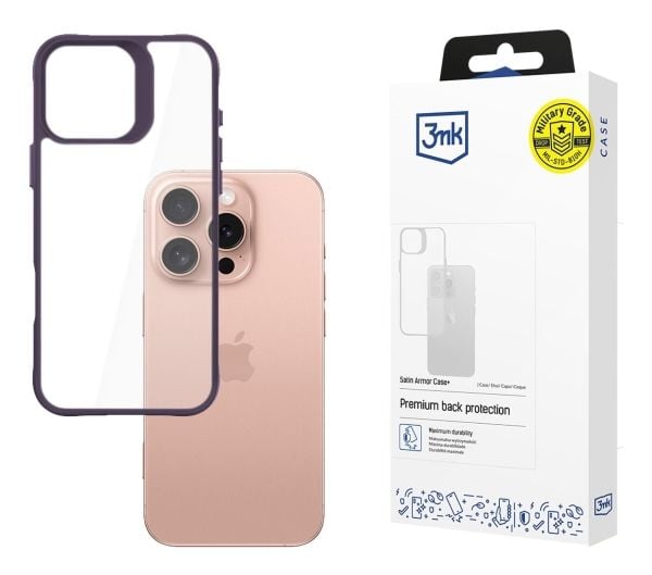 3MK SatinArmor+ Apple iPhone 16 Pro 6,3" telefondeksel i lilla farge Military Grade