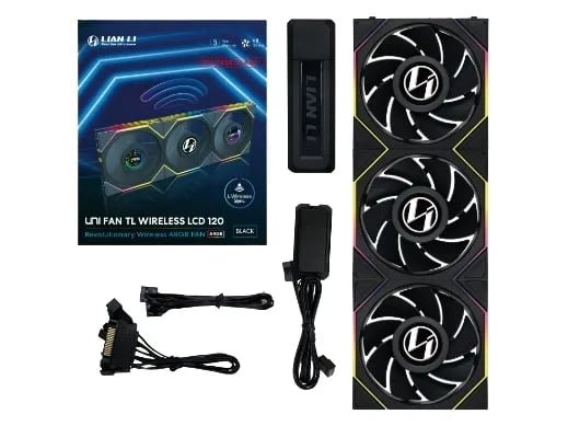 Lian Li 12RTLLCD1W3B UNI FAN TL LCD fläkt 120 mm Reverse Blade 3-pack