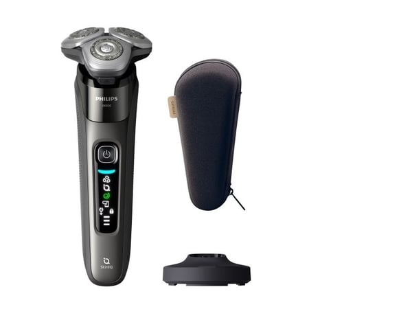 Philips i9000 X9002 Våt og tørr elektrisk barbermaskin med SkinIQ, Roterende hode, Grå, SkinIQ, Rustfritt stål, Android, iOS, Batteri