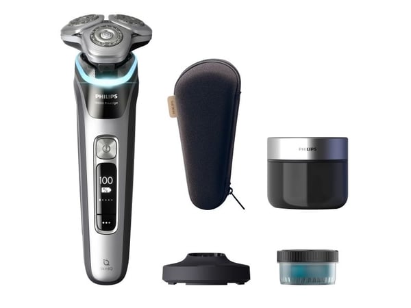 Philips i9000 Prestige XP9204/30 Våt og tørr elektrisk barbermaskin med SkinIQ, Roterende hode, Sølv, SkinIQ, Rustfritt stål, Android, iOS, Batteri