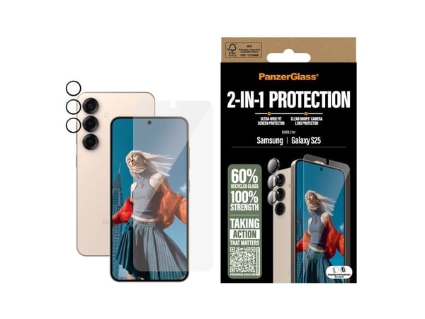 PanzerGlass - 2-i-1-pakke - skjerm- / linsebeskytterkit for mobiltelefon - ultravid passform med EasyAligner - glass - for Samsung Galaxy S25