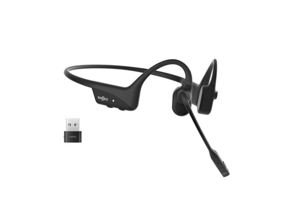SHOKZ OpenComm2 UC - 2025 Upgrade - hodesett - åpent øre - bak-nakken-montering - Bluetooth - trådløs - USB-C via Bluetooth-adapter - svart - Zoom ...