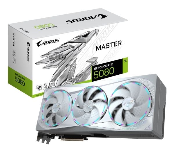 AORUS GeForce RTX 5080 MASTER ICE 16G - Grafikkort - GeForce RTX 5080 - 16 GB GDDR7 - PCI Express 5.0 - 3 x DisplayPort, HDMI