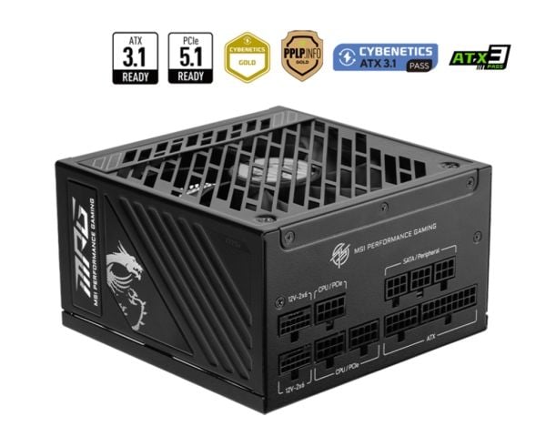 MSI MPG A1250GS PCIE5 - Strømforsyning (intern) - ATX12V 3.1/ EPS12V - 80 PLUS Gold - Cybenetics Gold - AC 100-240 V - 1250 watt - aktiv PFC