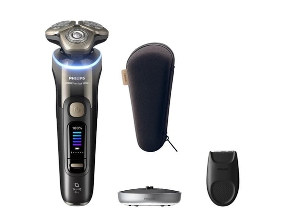 Philips i9000 Prestige Ultra XP9405/11 Våt og tørr elektrisk barbermaskin med SkinIQ Pro, Roterende hode, Svart, SkinIQ Pro, LCD, GroomTribe, Andro...