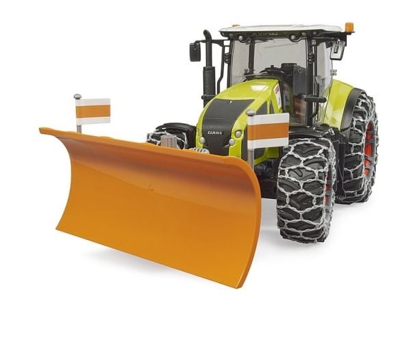 Claas Axion 950 with snow chains and plow blade