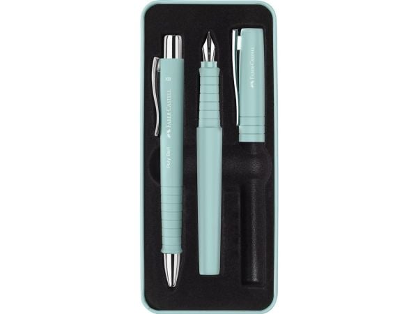Faber-Castell Poly Ball Set, Svart, Lyseblå, 3 stykker, Kulepenn + fyllepenn