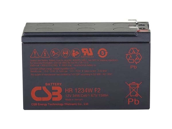 CSB-akku HR 1234W korkea lyijyakku 12 V 8,4 Ah Lyijyakku (B x K x S) 151 x 99 x 65 mm Litteä pistoke 6,35 mm Huoltovapaa, alhainen itsepurkautuminen