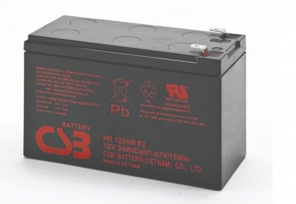 CSB-akku HR 1234W korkea lyijyakku 12 V 8,4 Ah Lyijyakku (B x K x S) 151 x 99 x 65 mm Litteä pistoke 6,35 mm Huoltovapaa, alhainen itsepurkautuminen