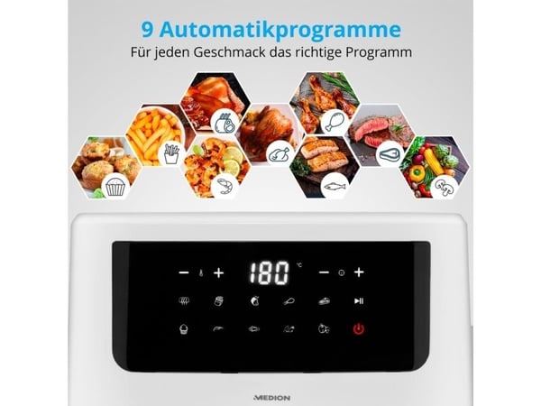 MEDION LIFE P10 XL, Varmluftsfritös, 6,8 l, 50 ° C, 200 ° C, 60 min, Single