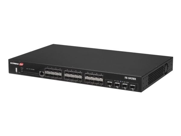 "Edimax 28-porttinen Gigabit SFP L2+ -hallittu kytkin, jossa on 4 10GbE SFP+ -porttia"