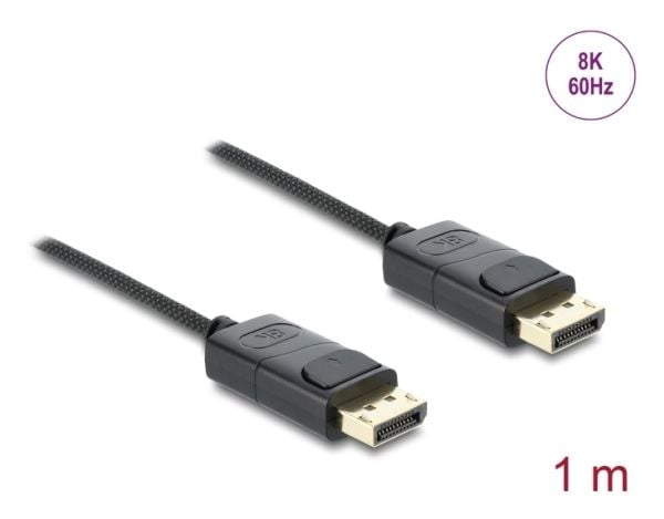 Delock - DisplayPort-kabel - DisplayPort (hann) til DisplayPort (hann) - 1 m - 8 K 60 Hz (7680 x 4320) støtte, 5 K 120 Hz (5120 x 2880) støtte, 4 K...