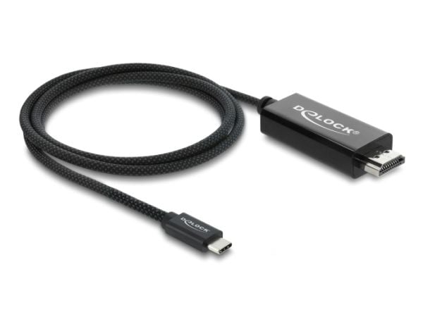 Delock - Video adapter - USB-C hann til HDMI hann - 1 m - tredobbeltskjermet koaksial - svart - støtte for 4K 60 Hz (3840 x 2160), Støtte for DP Al...