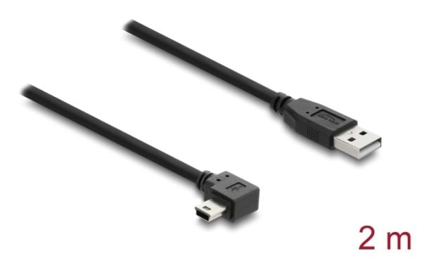 Delock - USB-kabel - USB (hane) till mini-USB typ B (hane) vinklad - 2 m - upp till 480 Mbps datatöverföringshastighet - svart