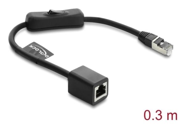 Delock RJ45-kabel hann til hunn med bryter Cat.6 F/UTP 0,3 m - nettverksswitching svart