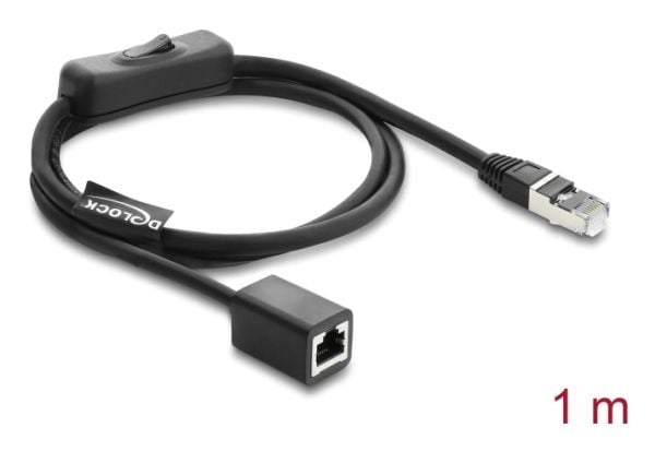 Delock RJ45-kabel hann til hunn med bryter Cat.6 F/UTP 1 m - nettverksswitching svart