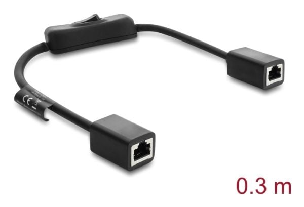 Delock RJ45 hunn til hunn-kabel med bryter Cat.6 F/UTP 0,3 m - nettverksswitching svart