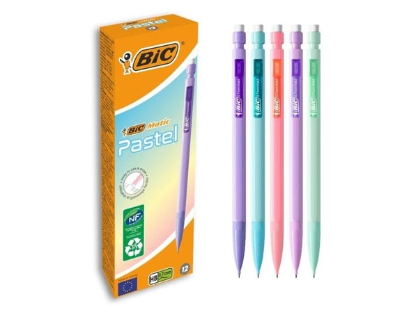 BIC Matic Pastel, Blå, Grön, lila, Rosa, Lila, Färglös, HB, 0,7 mm, Hexagonal, Infällbar