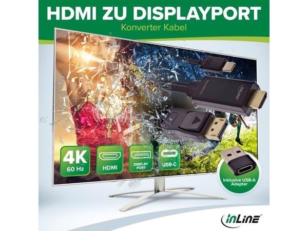 InLine 17161I, aktiv videokonverter, svart, 1 m, 3840 x 2160 piksler, 3840x2160@30fps, HDMI