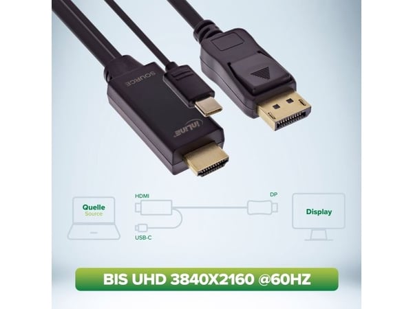InLine 17161I, aktiv videokonverter, svart, 1 m, 3840 x 2160 piksler, 3840x2160@30fps, HDMI