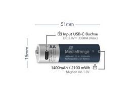 MediaRange MRBAT161, Oppladbart batteri, AA, Lithium-Ion (Li-Ion), 1,5 V, 4 stykker, 1400 mAh