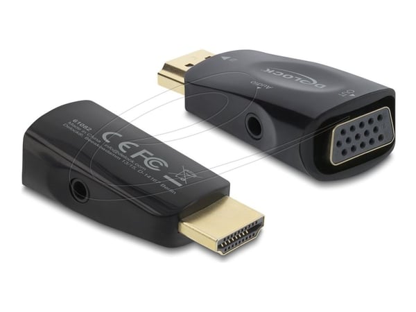Delock - Video/audio-adapter - HDMI hann til 15 pin D-Sub (DB-15), mini-phone stereo 3.5 mm hunn - svart - 1080p støtte 60 Hz