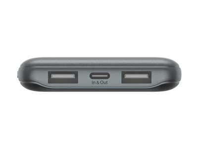 Belkin BoostCharge - Strømbank - 10000 mAh - 15 watt - 3 A - 3 utgangskontakter (2 x USB, USB-C) - på kabel: USB-C - romgrå