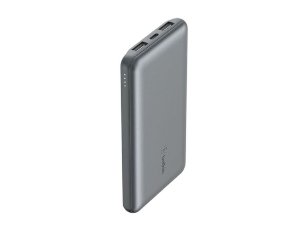 Belkin BoostCharge - Strømbank - 10000 mAh - 15 watt - 3 A - 3 utgangskontakter (2 x USB, USB-C) - på kabel: USB-C - romgrå
