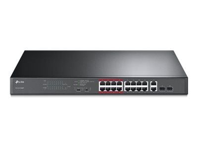 TP-Link TL-SL1218MP - Switch - ikke-styrt - 16 x 10/100 (PoE+) + 2 x 10/100/1000 + 2 x kombo-Gigabit SFP - rackmonterbar (192 W)