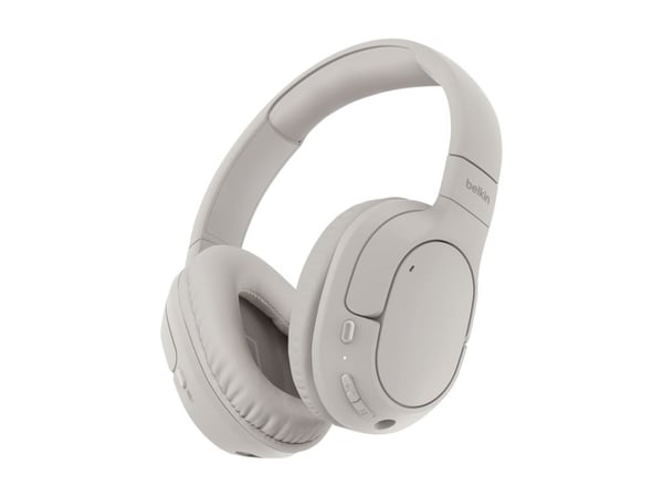 Belkin SoundForm Surround - Hodetelefoner med mikrofon - full størrelse - Bluetooth - trådløs, kablet - USB-C, 3,5 mm jakk - sand