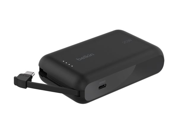 Belkin BoostCharge - Strømbank - med integrert kabel - 10000 mAh - 20 watt - 3 A - Fast Charge - 2 utgangskontakter (USB-C) - svart