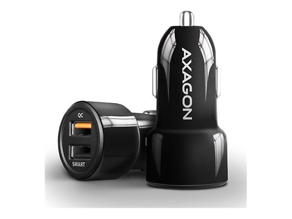 AXAGON PWC-QC5 autolaturi, 1x USB-A QC 3.0 + 1x USB-A SmartCharge, 31,5 W, CL-liitin - musta