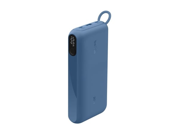 Belkin BoostCharge - Strømbank - med skjerm - 20000 mAh - 20 watt - PD - 3 utgangskontakter (2 x USB-C, USB) - på kabel: USB-C - blå