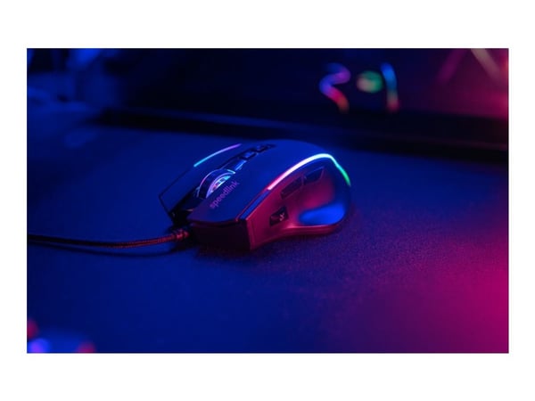 SPEEDLINK DECUS NX - Mus - ergonomisk - RGB, gaming, rubber - optisk - 6 knapper - kablet - USB - svart - hengeboks