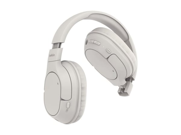 Belkin SoundForm Surround - Hodetelefoner med mikrofon - full størrelse - Bluetooth - trådløs, kablet - USB-C, 3,5 mm jakk - sand