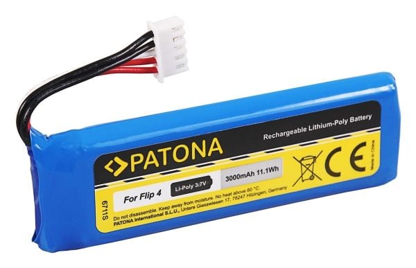 PATONA 6711, Oppladbart batteri, Blå, JBL, Flip 4, Lithium-Ion (Li-Ion), 3000 mAh