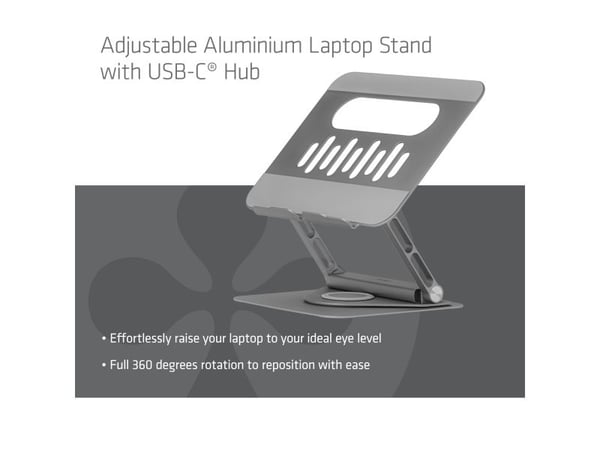 Club3D-stativ for bærbar PC med USB-C HUB 100W 360° 4K60Hz