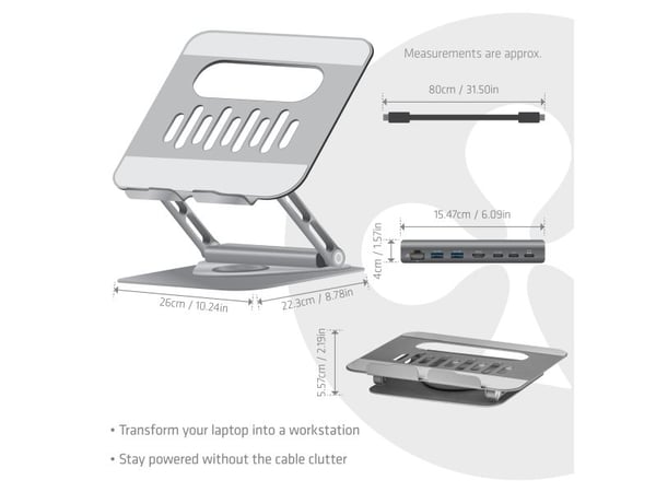 Club3D-stativ for bærbar PC med USB-C HUB 100W 360° 4K60Hz