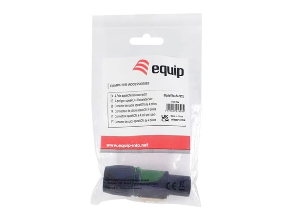 Equip 147932, 4-Pole speakON, Svart, Grønn, Hunkjønn, Rett, Metall, Plast, 0 - 40 °C