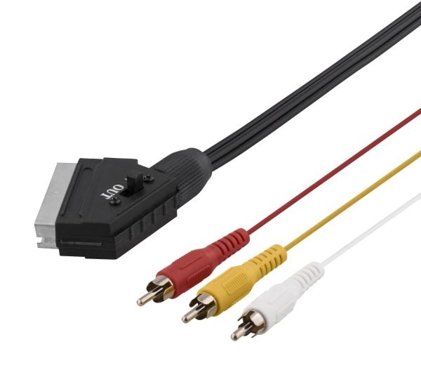DELTACO - Video/lydkabel - kompositt video - SCART til RCA x 3 hann - 2 m - svart