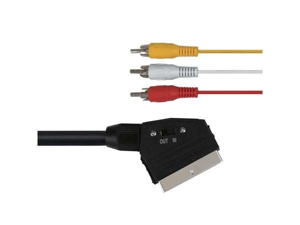 DELTACO - Video/lydkabel - kompositt video - SCART til RCA x 3 hann - 2 m - svart